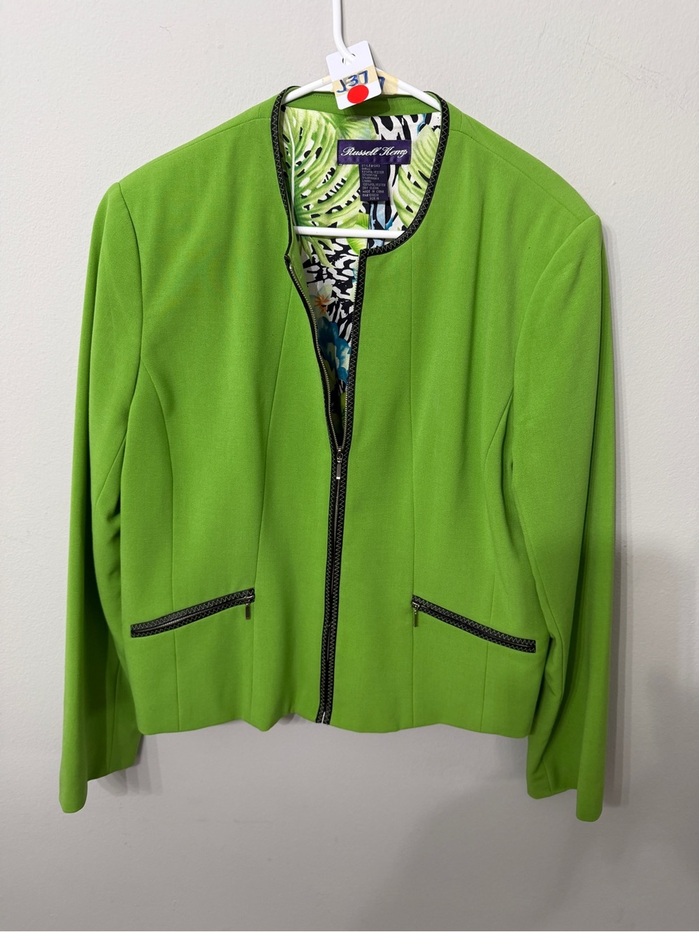 Russell Kemp Bright Green Zip-Front Women's Blazer Size 16